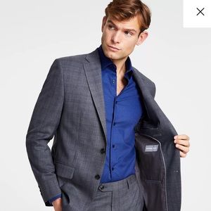 MICHAEL KORS MEN Classic Fit Wool Blend Stretch Suit Jacket PANTS SET PLAID BLUE